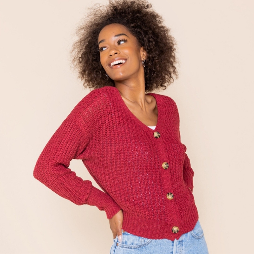 Women Red Sweater Cardigan